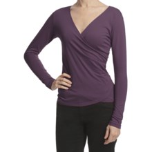 Lilla P Pima Jersey Shirred Surplice Shirt - Long Sleeve (For Women) in Eggplant - Closeouts
