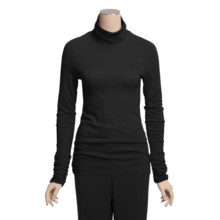 Lilla P Ruched Turtleneck - Pima Cotton Jersey, Long Sleeve (For Women) in Black - Closeouts
