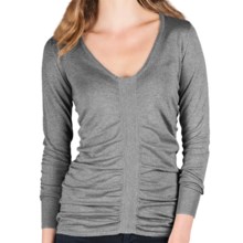 Lilla P Ruched V-Neck Sweater - Cotton-Modal, Long Sleeve (For Women) in Heather Grey - Closeouts