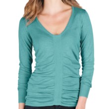 Lilla P Ruched V-Neck Sweater - Cotton-Modal, Long Sleeve (For Women) in Newport - Closeouts