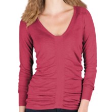 Lilla P Ruched V-Neck Sweater - Cotton-Modal, Long Sleeve (For Women) in Peony - Closeouts