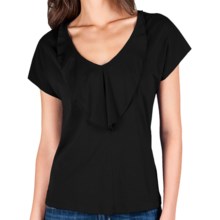 Lilla P Ruffle Front Shirt - Pima Cotton, Short Dolman Sleeve (For Women) in Black - Closeouts