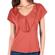 Lilla P Ruffle Front Shirt - Pima Cotton, Short Dolman Sleeve (For Women) in Pink Guava - Closeouts