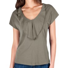 Lilla P Ruffle Front Shirt - Pima Cotton, Short Dolman Sleeve (For Women) in Safari - Closeouts