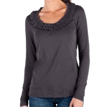 Lilla P Ruffle Neck Shirt - Pima Cotton Jersey, Long Sleeve (For Women) in Steel - Closeouts