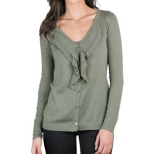Lilla P Ruffled Cardigan Sweater - Cotton-Modal-Cashmere (For Women) in Artichoke - Closeouts