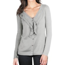 Lilla P Ruffled Cardigan Sweater - Cotton-Modal-Cashmere (For Women) in Light Ash - Closeouts