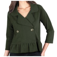 Lilla P Ruffled Crop Jacket - Stretch French Terry, 3/4 Sleeve (For Women) in Parsley - Closeouts