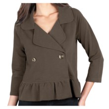 Lilla P Ruffled Crop Jacket - Stretch French Terry, 3/4 Sleeve (For Women) in Sable - Closeouts
