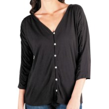 Lilla P Shirred Sleeve Shirt - Pima Cotton-Modal, 3/4 Sleeve (For Women) in Black - Closeouts