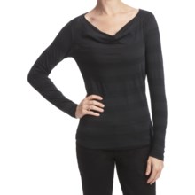 Lilla P Slub Stripe Shirttail Shirt - Drape Neck, Long Sleeve (For Women) in Black Slub Stripe - Closeouts