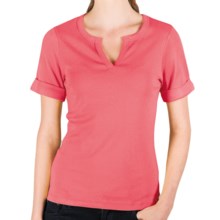 Lilla P Split Neck Shirt - Ribbed Pima Cotton, Rolled Short Sleeve (For Women) in Watermelon - Closeouts