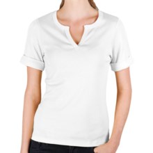 Lilla P Split Neck Shirt - Ribbed Pima Cotton, Rolled Short Sleeve (For Women) in White - Closeouts
