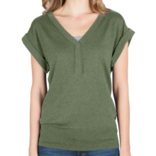 Lilla P Split Neck Sweater - Cotton-Modal-Cashmere, Short Sleeve (For Women) in Artichoke - Closeouts
