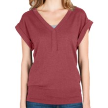 Lilla P Split Neck Sweater - Cotton-Modal-Cashmere, Short Sleeve (For Women) in Calypso - Closeouts