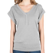 Lilla P Split Neck Sweater - Cotton-Modal-Cashmere, Short Sleeve (For Women) in Light Ash - Closeouts