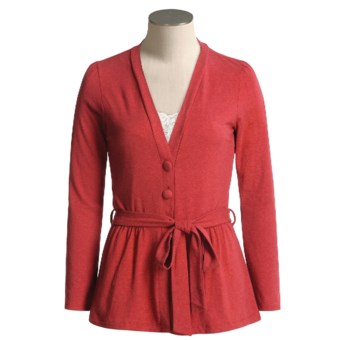 Lilla P Stretch Cotton Cardigan Sweater - Belted (For Women) in Crimson