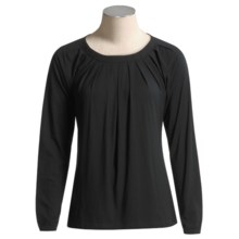 Lilla P Stretch Cotton Shirt - Pleated Scoop Neck, Long Sleeve (For Women) in Black - Closeouts