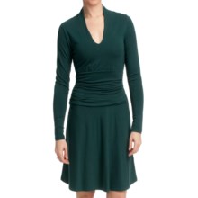 Lilla P Stretch Ruched Waist Dress - Stretch Pima Cotton-Modal, Long Sleeve (For Women) in Pine - Closeouts