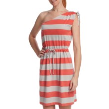 Lilla P Stripe One Shoulder Drawstring Dress - Sleeveless (For Women) in Ginger/Fossil - Closeouts