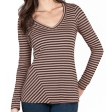 Lilla P Stripe V-Neck Shirt - Pima Cotton Jersey, Long Sleeve (For Women) in Granite/Rose Quartz - Closeouts