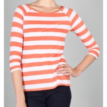 Lilla P Striped Boat Neck Shirt - 3/4 Sleeve (For Women) in Cantaloupe/White - Closeouts