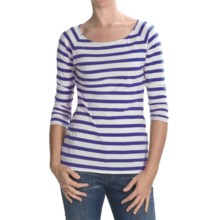 Lilla P Striped Boat Neck Shirt - 3/4 Sleeve (For Women) in White/Pacific - Closeouts