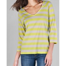 Lilla P Striped Raglan Shirt - Pima Cotton, V-Neck, 3/4 Sleeve (For Women) in Keylime/Fossil - Closeouts