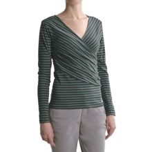 Lilla P Striped Ruched Shirt - Pima Cotton Jersey, Long Sleeve (For Women) in Ebony/Sage - Closeouts