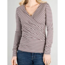 Lilla P Striped Ruched Shirt - Pima Cotton Jersey, Long Sleeve (For Women) in Gravel/Burgundy - Closeouts