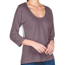 Lilla P Whisper Weight Color Block T-Shirt - Pima Cotton, 3/4 Raglan Sleeve, U-Neck (For Women) in Raven/Silver - Closeouts