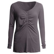 Lilla P Whisper Weight Henley Shirt - Pima Cotton, Long Sleeve (For Women) in Steel - Closeouts