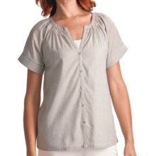 Lilla P Woven Pinstripe Camp Shirt - Short Sleeve (For Women) in Black Stripe - Closeouts