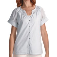 Lilla P Woven Pinstripe Camp Shirt - Short Sleeve (For Women) in Pool Stripe - Closeouts