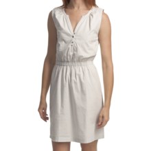 Lilla P Woven Pinstripe Henley Dress - Sleeveless (For Women) in Sand Stripe - Closeouts