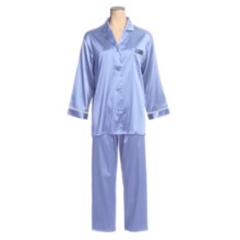 Linda Hartman Satin Charmeuse Pajamas - Long Sleeve (For Women) in Periwinkle/Porcelian - Closeouts