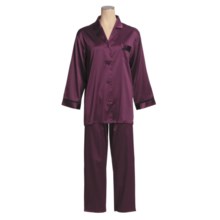 Linda Hartman Satin Charmeuse Pajamas - Long Sleeve (For Women) in Plum Wine/Black - Closeouts