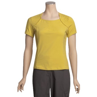 Linea Blu Embroidered Square-Neck Shirt - Stretch Cotton, 3/4 Sleeve (For Women) in Lime