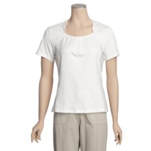 Linea Blu Embroidered Square-Neck Shirt - Stretch Cotton, 3/4 Sleeve (For Women) in White - Closeouts