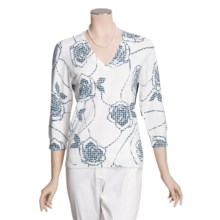 Linea Blu Knit Pullover Shirt - Cotton, 3/4 Sleeve (For Women) in White/Navy - Closeouts