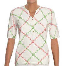 Linea Blu Knit Shirt - Cotton, Short Sleeve (For Women) in White/Pink/Green - Closeouts