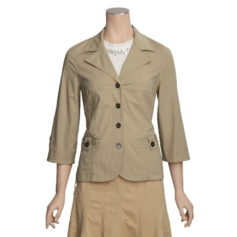 Linea Blu Notch Collar Jacket - 3/4 Sleeve (For Women) in Stone