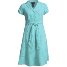 Linen-Blend Shirtwaist Dress - Short Sleeve (For Plus Size Women) in Aqua - 2nds