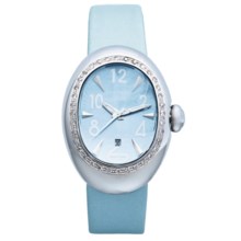 Locman Nuovo Diamond Bezel Watch - Mother-of-Pearl Dial (For Women) in Light Blue Satin - Closeouts