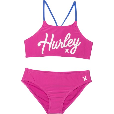 Hurley Logo Bikini Set - UPF 50+ (For Big Girls) - ACTIVE FUCHSIA (L )