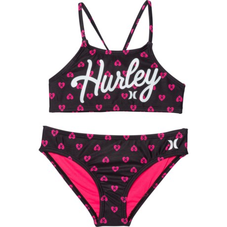 Hurley Logo Heart Bikini Set - UPF 50+ (For Big Girls) - BLACK (XL )