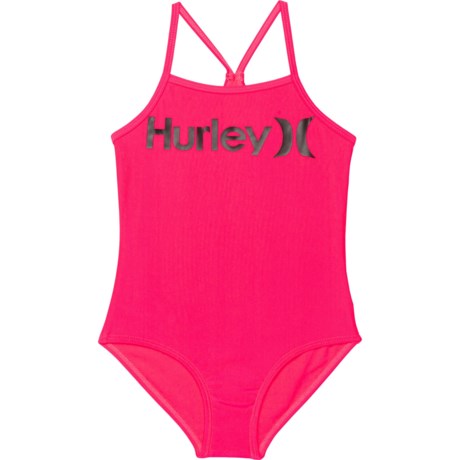 Hurley Logo One-Piece Swimsuit - UPF 50+ (For Big Girls) - HYPER PINK (XL )