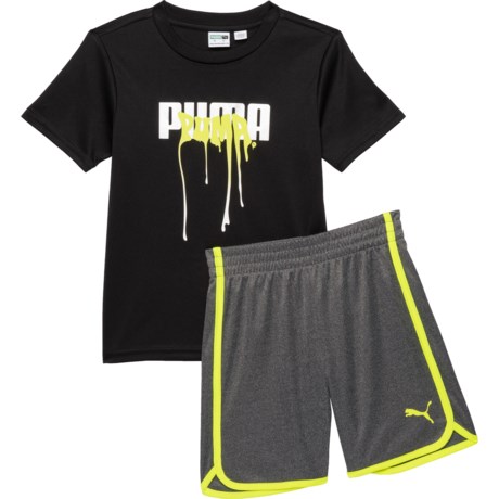 Puma Logo Shirt and Shorts Set - Short Sleeve (For Little Boys) - BLACK (4 )