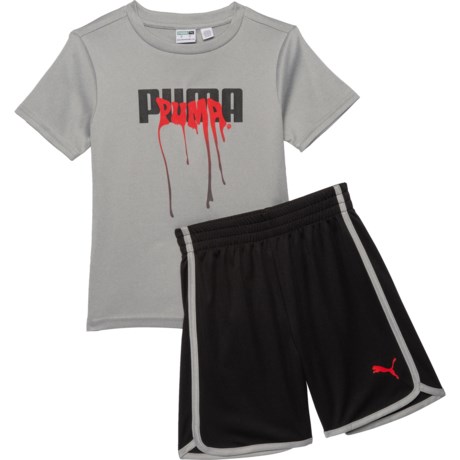 Puma Logo Shirt and Shorts Set - Short Sleeve (For Little Boys) - GREY/GREY (7 )