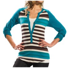 Lole Theory Stripe Henley Shirt - Stretch Organic Cotton, Long Sleeve (For Women) in Hydro/Enamel Stripe - Closeouts